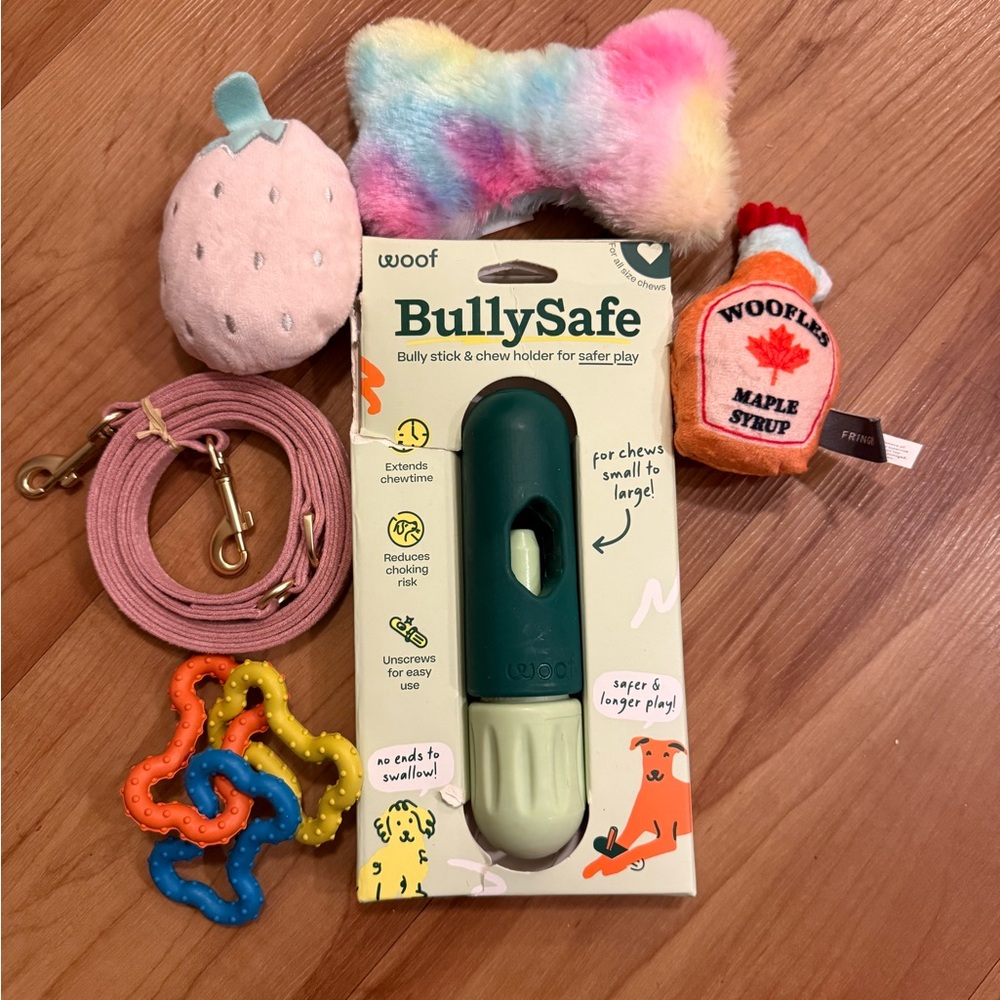 Dog Toy & Accessory Bundle | Woof BullySafe + Plush Toys + Leash (New)